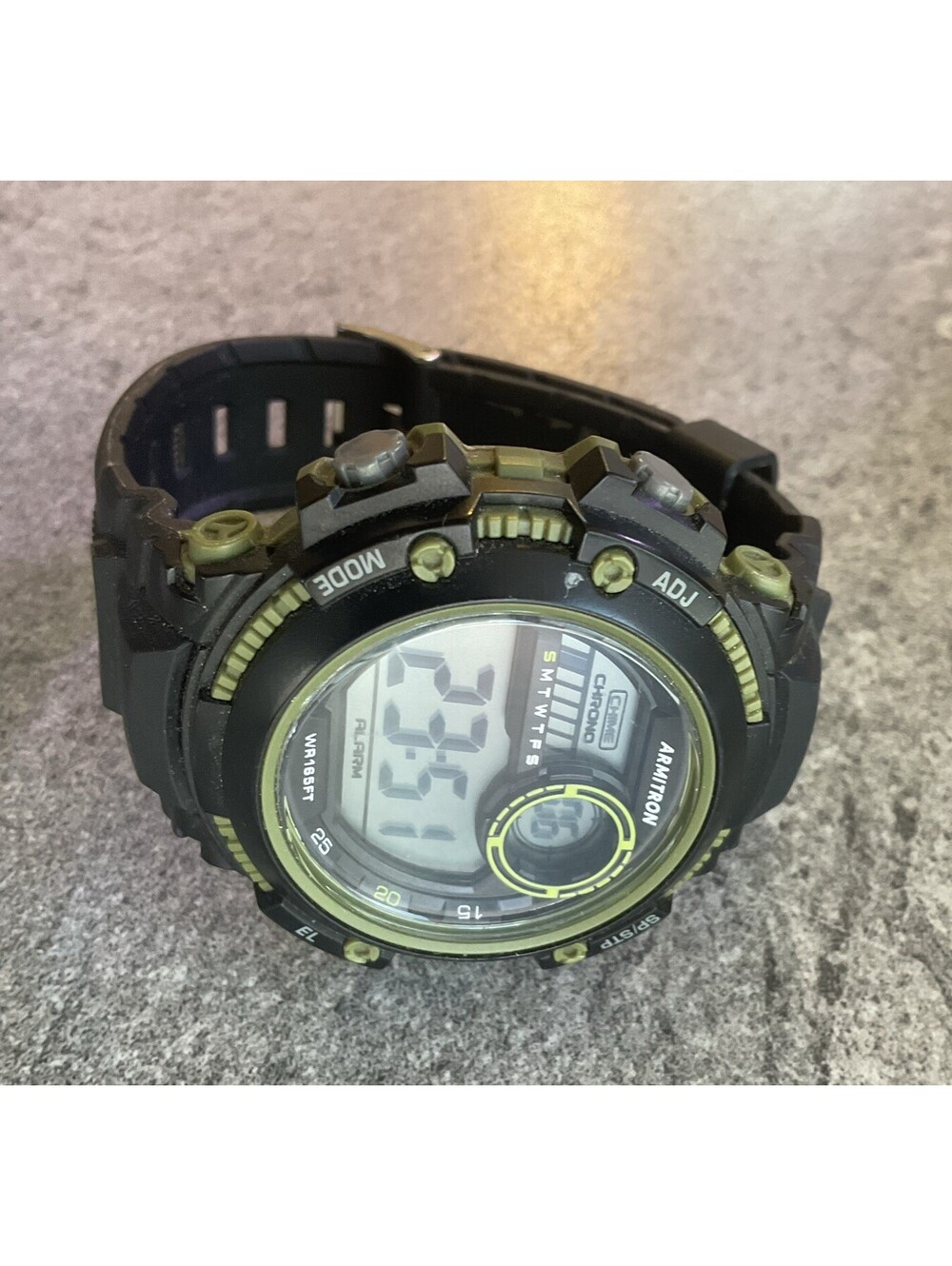 Armitron Pro Sport Digital Mens Watch Black & Green Case Chronograph/Alarm B-D